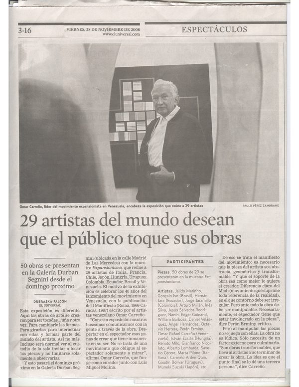 El Universal: 29 artistas del mundo desean que el público toque sus obras