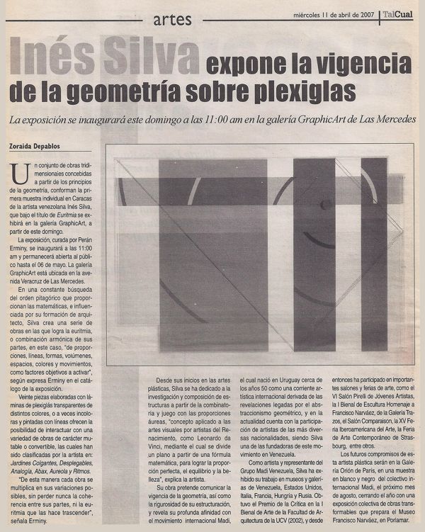 TalCual: Inés Silva expone la vigencia de la geometría sobre plexiglás